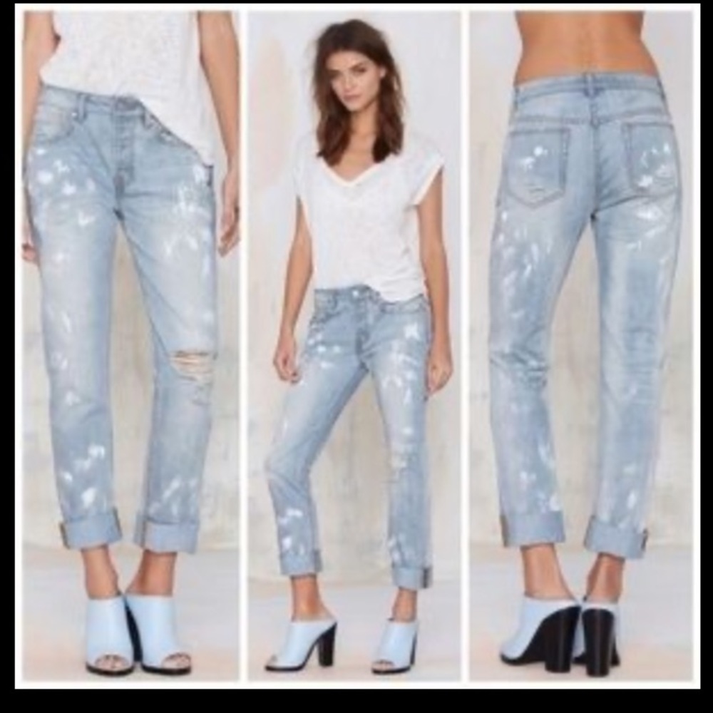 Nasty Gal crop boyfriend distressed denim jeans 28